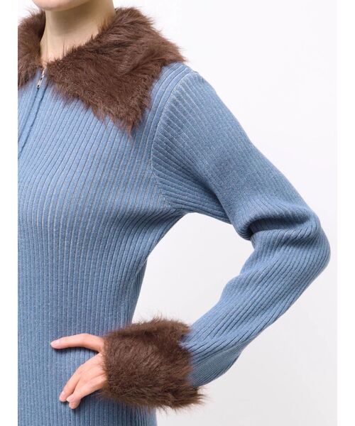 EVRIS（エヴリス）の「フェザーコンビニットミニワンピース（ワンピース・レディース・ブラック/ブルー/ブラウン・FREE）」の8枚目の写真