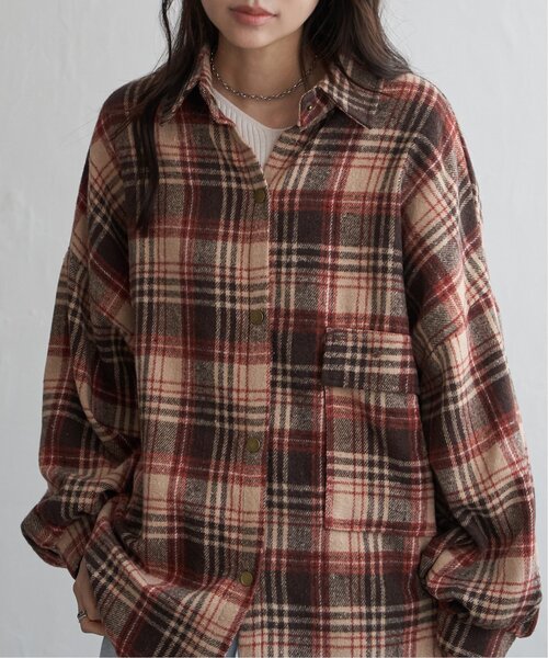 VENCEEXCHANGE（ヴァンスエクスチェンジ）の「起毛チェックオーバーシャツ（シャツ/ブラウス・レディース・ブラック/ブルー系/ブラウン・FREE）」の2枚目の写真