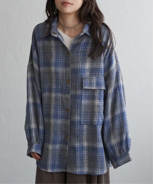 VENCEEXCHANGE（ヴァンスエクスチェンジ）の「起毛チェックオーバーシャツ（シャツ/ブラウス・レディース・ブラック/ブルー系/ブラウン・FREE）」の5枚目の写真