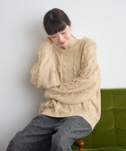 RETRO GIRL（レトロガール）の「ミックスフリンジNTPO（ニット/セーター・レディース・ナチュラル/ブルー/ブラウン・FREE）」の4枚目の写真