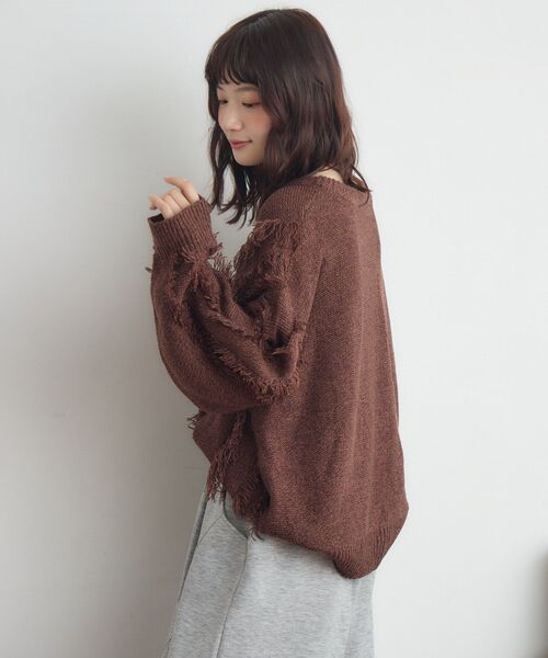 RETRO GIRL（レトロガール）の「ミックスフリンジNTPO（ニット/セーター・レディース・ナチュラル/ブルー/ブラウン・FREE）」の20枚目の写真