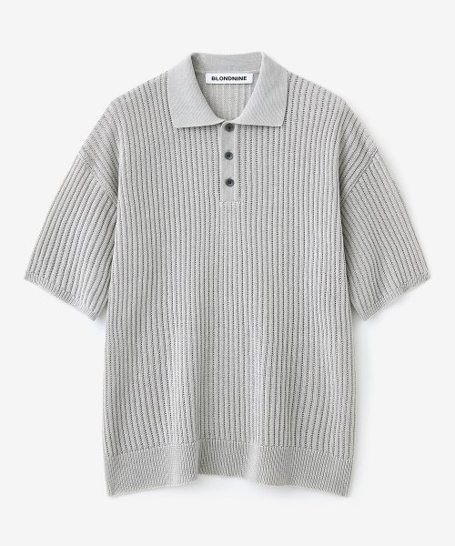 BLOND9(ブロンドナイン)の「コットンリブカラ半袖ニット_グレー(ニット/セーター・メンズ・グレー・X-SMALL/SMALL/MEDIUM/LARGE/X-LARGE/XX-LARGE)」の2枚目の写真