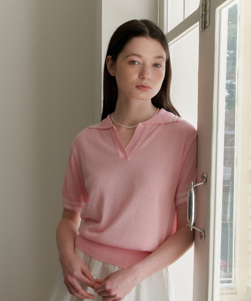 YUPPE(ヨッペ)の「LINE COLLAR KNIT_PINK(ニット/セーター・レディース・その他・FREE)」の2枚目の写真