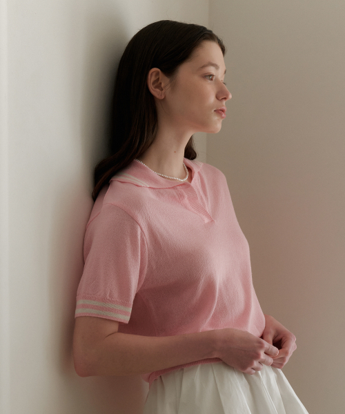 YUPPE(ヨッペ)の「LINE COLLAR KNIT_PINK(ニット/セーター・レディース・その他・FREE)」の3枚目の写真
