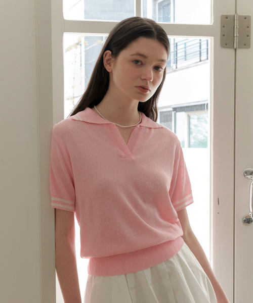 YUPPE(ヨッペ)の「LINE COLLAR KNIT_PINK(ニット/セーター・レディース・その他・FREE)」の4枚目の写真