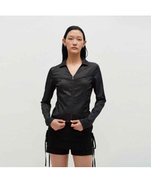 V-Neck Sleek Zip-Up _ DARK GREY