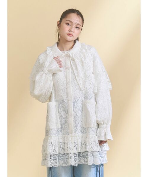merry jenny（メリージェニー）の「レースケープジャケット（テーラードジャケット・レディース・オフホワイト/ブラック・FREE）」の4枚目の写真