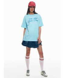 スクリプタイポオーバーサイズTシャツ[ライトブルー]