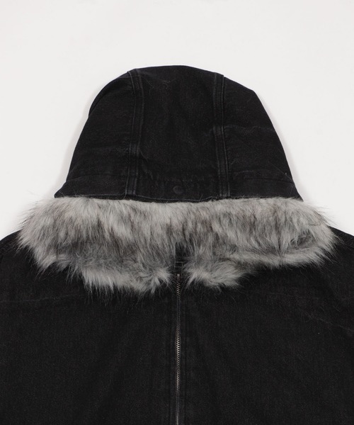 SHORT ROUND（ショートラウンド）の「SHORT ROUND/【26年春夏新作】ファーフードスラッシュデニムブルゾン（ブルゾン・メンズ・ブラック/インディゴブルー/グレー・MEDIUM/LARGE）」の6枚目の写真