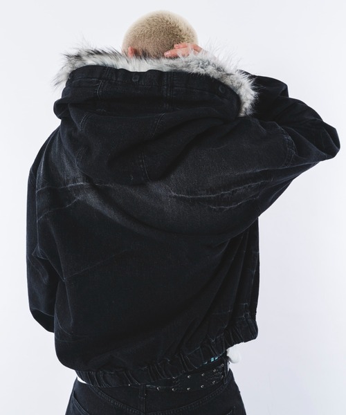 SHORT ROUND（ショートラウンド）の「SHORT ROUND/【26年春夏新作】ファーフードスラッシュデニムブルゾン（ブルゾン・メンズ・ブラック/インディゴブルー/グレー・MEDIUM/LARGE）」の11枚目の写真