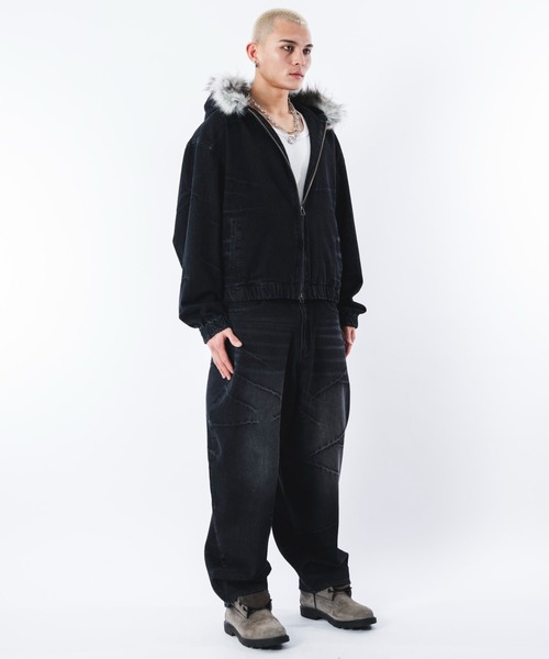 SHORT ROUND（ショートラウンド）の「SHORT ROUND/【26年春夏新作】ファーフードスラッシュデニムブルゾン（ブルゾン・メンズ・ブラック/インディゴブルー/グレー・MEDIUM/LARGE）」の15枚目の写真