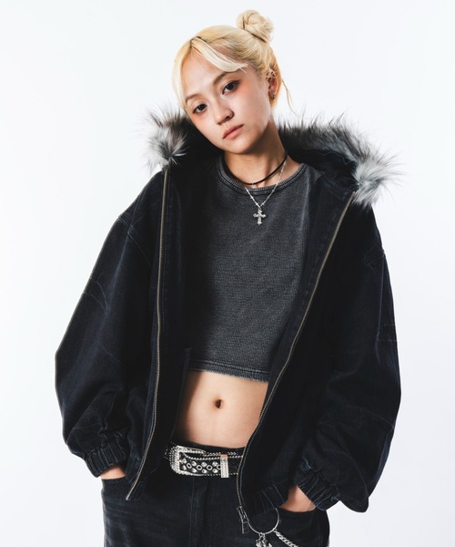 SHORT ROUND（ショートラウンド）の「SHORT ROUND/【26年春夏新作】ファーフードスラッシュデニムブルゾン（ブルゾン・メンズ・ブラック/インディゴブルー/グレー・MEDIUM/LARGE）」の18枚目の写真