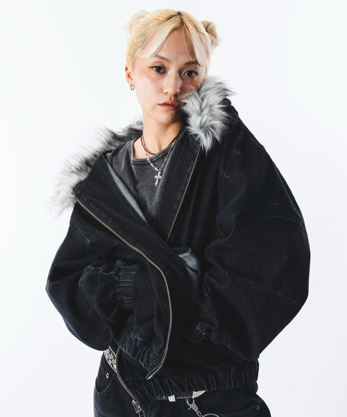 SHORT ROUND（ショートラウンド）の「SHORT ROUND/【26年春夏新作】ファーフードスラッシュデニムブルゾン（ブルゾン・メンズ・ブラック/インディゴブルー/グレー・MEDIUM/LARGE）」の19枚目の写真