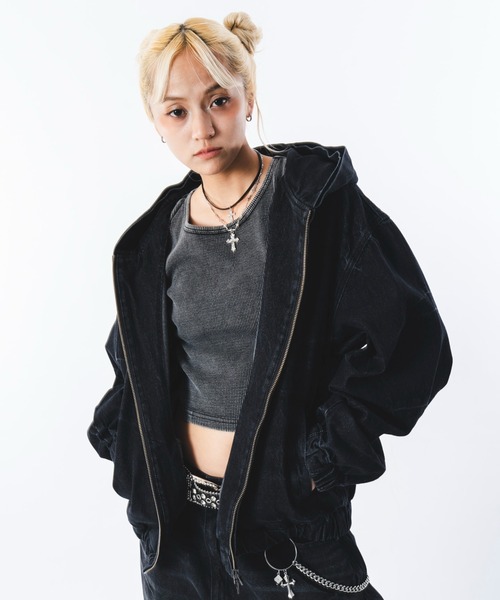 SHORT ROUND（ショートラウンド）の「SHORT ROUND/【26年春夏新作】ファーフードスラッシュデニムブルゾン（ブルゾン・メンズ・ブラック/インディゴブルー/グレー・MEDIUM/LARGE）」の22枚目の写真