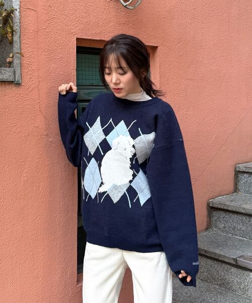 WaiKei(ワイケイ)の「マルチーズ アーガイル クルーネック ニット オートミール(ニット/セーター・レディース・その他・2/1)」の2枚目の写真