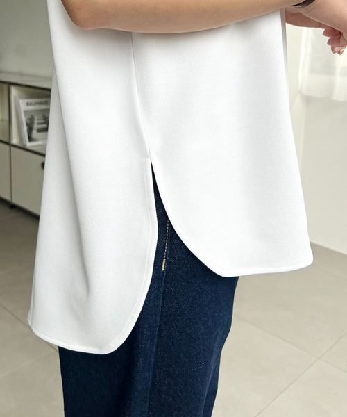 moment+（モーメントプラス）の「しわになりにくいストレッチジョーゼット半袖Tブラウス（Tシャツ/カットソー・レディース・ネイビー/オフホワイト/ブラック・M/L）」の13枚目の写真