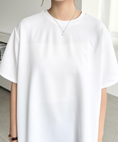 moment+（モーメントプラス）の「しわになりにくいストレッチジョーゼット半袖Tブラウス（Tシャツ/カットソー・レディース・ネイビー/オフホワイト/ブラック・M/L）」の10枚目の写真