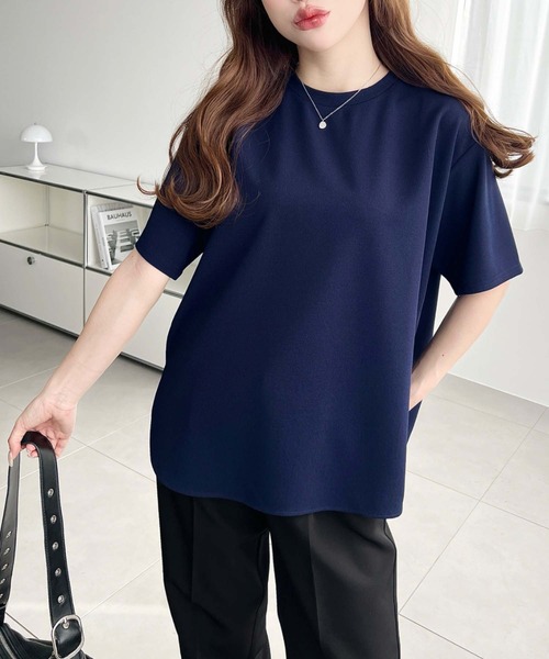 moment+（モーメントプラス）の「しわになりにくいストレッチジョーゼット半袖Tブラウス（Tシャツ/カットソー・レディース・ネイビー/オフホワイト/ブラック・M/L）」の22枚目の写真