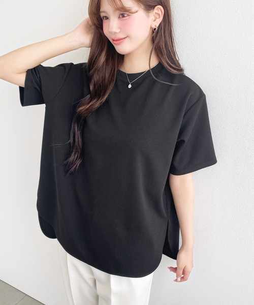 moment+（モーメントプラス）の「しわになりにくいストレッチジョーゼット半袖Tブラウス（Tシャツ/カットソー・レディース・ネイビー/オフホワイト/ブラック・M/L）」の16枚目の写真
