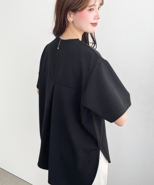 moment+（モーメントプラス）の「しわになりにくいストレッチジョーゼット半袖Tブラウス（Tシャツ/カットソー・レディース・ネイビー/オフホワイト/ブラック・M/L）」の18枚目の写真