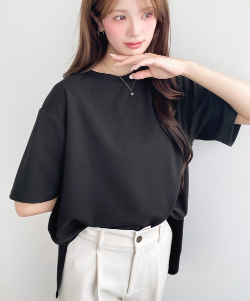 moment+（モーメントプラス）の「しわになりにくいストレッチジョーゼット半袖Tブラウス（Tシャツ/カットソー・レディース・ネイビー/オフホワイト/ブラック・M/L）」の20枚目の写真