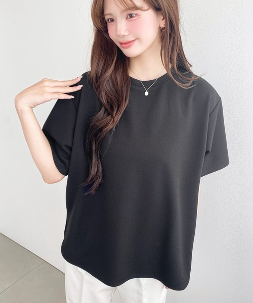 moment+（モーメントプラス）の「しわになりにくいストレッチジョーゼット半袖Tブラウス（Tシャツ/カットソー・レディース・ネイビー/オフホワイト/ブラック・M/L）」の17枚目の写真