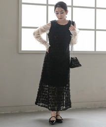 ドロストギャザースリーブ×プチローズペンシルドレス