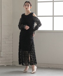 ドロストギャザースリーブ×プチローズペンシルドレス
