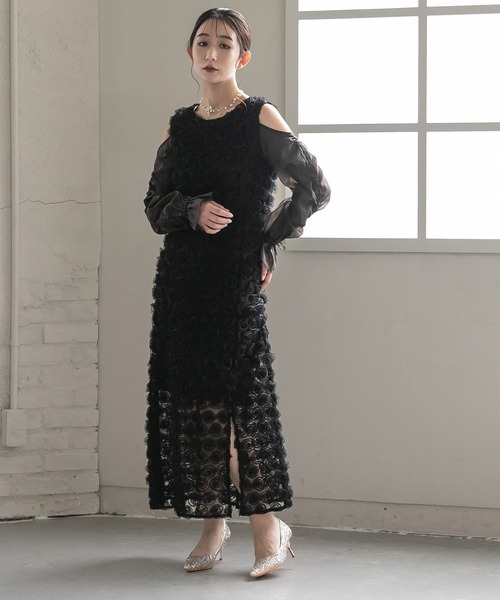 birei（ビレイ）の「ドロストギャザースリーブ×プチローズペンシルドレス（ドレス・レディース・ブラック/ブラック×ホワイト/ブラック×グレー・M）」の3枚目の写真