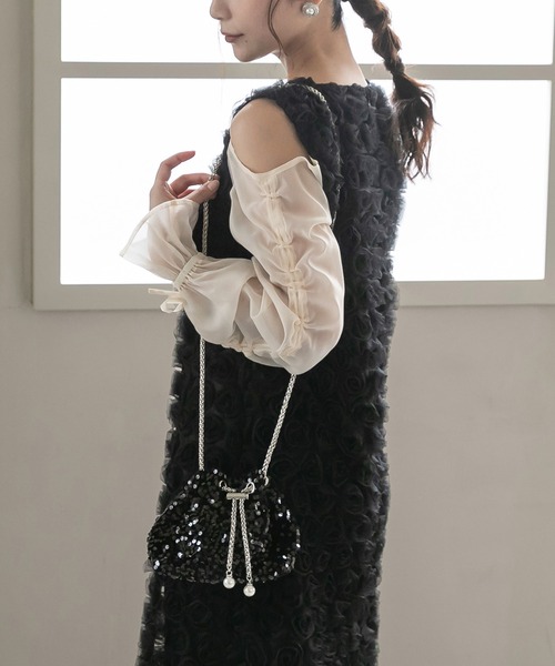 birei（ビレイ）の「ドロストギャザースリーブ×プチローズペンシルドレス（ドレス・レディース・ブラック/ブラック×ホワイト/ブラック×グレー・M）」の7枚目の写真