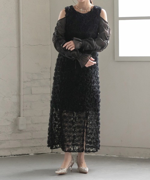 birei（ビレイ）の「ドロストギャザースリーブ×プチローズペンシルドレス（ドレス・レディース・ブラック/ブラック×ホワイト/ブラック×グレー・M）」の10枚目の写真