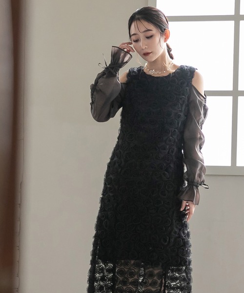 birei（ビレイ）の「ドロストギャザースリーブ×プチローズペンシルドレス（ドレス・レディース・ブラック/ブラック×ホワイト/ブラック×グレー・M）」の11枚目の写真