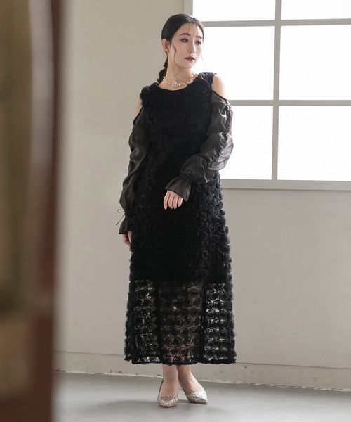 birei（ビレイ）の「ドロストギャザースリーブ×プチローズペンシルドレス（ドレス・レディース・ブラック/ブラック×ホワイト/ブラック×グレー・M）」の12枚目の写真