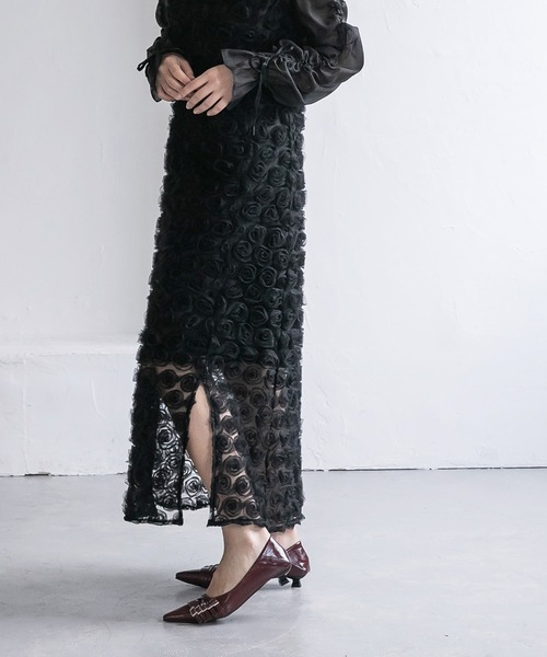 birei（ビレイ）の「ドロストギャザースリーブ×プチローズペンシルドレス（ドレス・レディース・ブラック/ブラック×ホワイト/ブラック×グレー・M）」の18枚目の写真