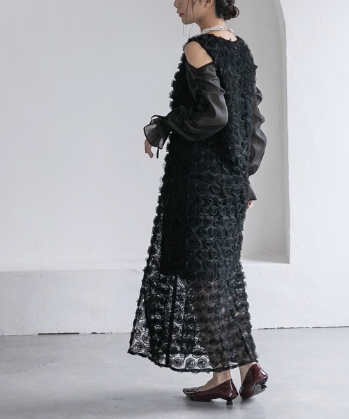 birei（ビレイ）の「ドロストギャザースリーブ×プチローズペンシルドレス（ドレス・レディース・ブラック/ブラック×ホワイト/ブラック×グレー・M）」の19枚目の写真