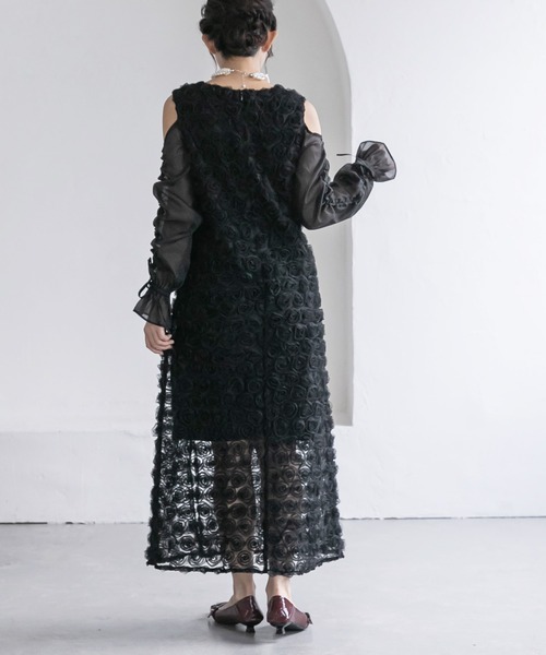 birei（ビレイ）の「ドロストギャザースリーブ×プチローズペンシルドレス（ドレス・レディース・ブラック/ブラック×ホワイト/ブラック×グレー・M）」の20枚目の写真