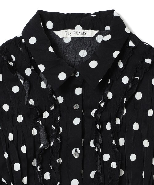 Ray BEAMS（レイビームス）の「ドット クリンクル フリル シャツ（シャツ/ブラウス・レディース・オフホワイト/ブラック・ONE SIZE）」の6枚目の写真