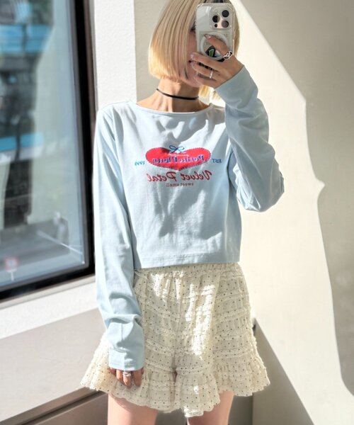 w closet（ダブルクローゼット）の「ハートリボン刺繍Tシャツ（Tシャツ/カットソー・レディース・サックスブルー/グレー/オフホワイト・FREE）」の16枚目の写真