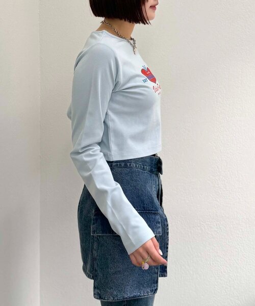 w closet（ダブルクローゼット）の「ハートリボン刺繍Tシャツ（Tシャツ/カットソー・レディース・サックスブルー/グレー/オフホワイト・FREE）」の18枚目の写真