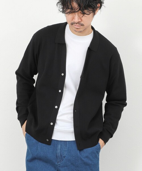 NOLLEY’S（ノーリーズ）の「《SERIYA Cotton》吸湿カノコ襟付きカーディガン 26SS / 吸水速乾 / ウォッシャブル（カーディガン/ボレロ・メンズ・ブルーグリーン/ブラック/ネイビー・S/M/L）」の2枚目の写真