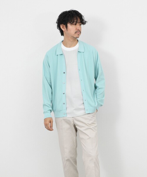 NOLLEY’S（ノーリーズ）の「《SERIYA Cotton》吸湿カノコ襟付きカーディガン 26SS（カーディガン/ボレロ・メンズ・ブルーグリーン/ブラック/ネイビー・S/M/L）」の10枚目の写真