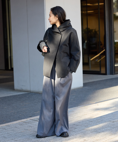 JOURNAL STANDARD（ジャーナルスタンダード）の「《追加》グログランフードコート（その他アウター・レディース・ブラック/ライトグレー/ベージュ・36/38）」の4枚目の写真