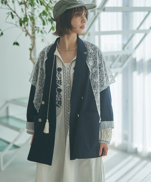 Remind me and forever（リマインドミーアンドフォーエバー）の「レースSET、BIGテーラードジャケット（テーラードジャケット・レディース・ネイビー/ベージュ/チェック・FREE）」の4枚目の写真