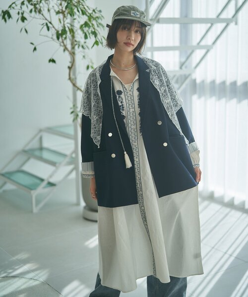 Remind me and forever（リマインドミーアンドフォーエバー）の「レースSET、BIGテーラードジャケット（テーラードジャケット・レディース・ネイビー/ベージュ/チェック・FREE）」の5枚目の写真