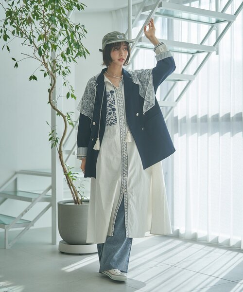 Remind me and forever（リマインドミーアンドフォーエバー）の「レースSET、BIGテーラードジャケット（テーラードジャケット・レディース・ネイビー/ベージュ/チェック・FREE）」の6枚目の写真