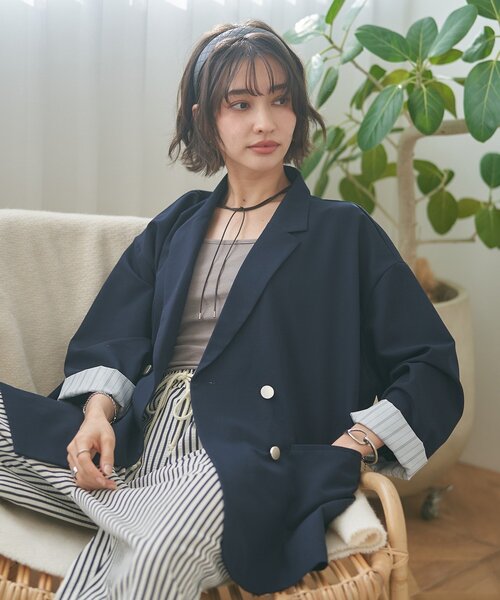 Remind me and forever（リマインドミーアンドフォーエバー）の「レースSET、BIGテーラードジャケット（テーラードジャケット・レディース・ネイビー/ベージュ/チェック・FREE）」の17枚目の写真