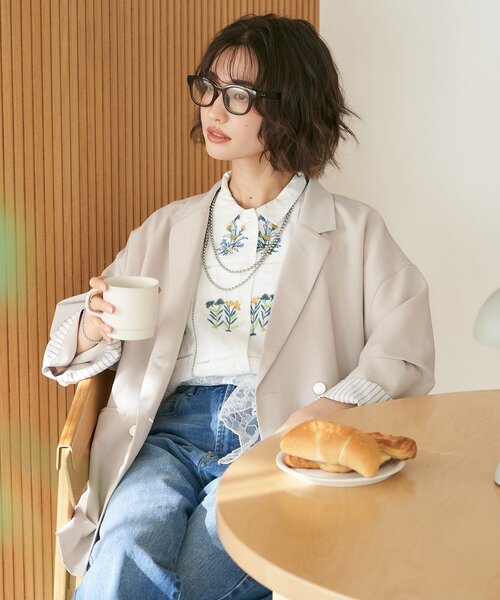 Remind me and forever（リマインドミーアンドフォーエバー）の「レースSET、BIGテーラードジャケット（テーラードジャケット・レディース・ネイビー/ベージュ/チェック・FREE）」の21枚目の写真