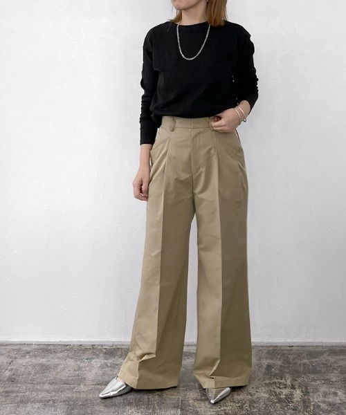 RASW(ラス)の「エステルツイルハイウエストワイドパンツ(その他パンツ・レディース・ベージュ/ダークネイビー・S/M/L)」の5枚目の写真