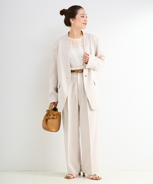 B.C STOCK（ベーセーストック）の「手洗い可 / リネンライク2タックパンツ（スラックス・レディース・アイボリー/カーキ・SMALL/MEDIUM）」の3枚目の写真