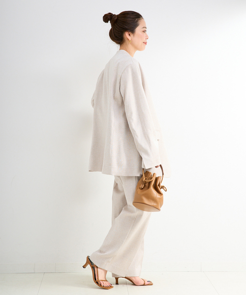 B.C STOCK（ベーセーストック）の「手洗い可 / リネンライク2タックパンツ（スラックス・レディース・アイボリー/カーキ・SMALL/MEDIUM）」の4枚目の写真